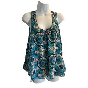 Anthropologie Meadow Rue Womens Size 8 Sleeveless Blouse Blue Floral & Striped